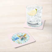 フェアリー誕生日ティール（緑がかった色）金ゴールドピンクプリンセスフェアリータリー スクエアペーパーコースター (インサイチュ)