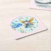 フェアリー誕生日ティール（緑がかった色）金ゴールドピンクプリンセスフェアリータリー スクエアペーパーコースター (アングル)