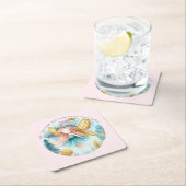 フェアリー誕生日ティール（緑がかった色）金ゴールドピンクプリンセスフェアリータリー スクエアペーパーコースター (インサイチュ)