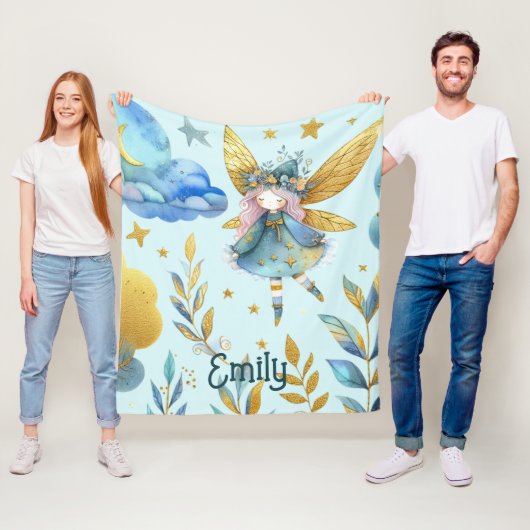 フェアリー誕生日ティール(緑がかった色)金ゴールドピンクプリンセスフェアリータリー フリースブランケット (インサイチュ)