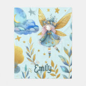 フェアリー誕生日ティール(緑がかった色)金ゴールドピンクプリンセスフェアリータリー フリースブランケット (正面)