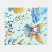 フェアリー誕生日ティール(緑がかった色)金ゴールドピンクプリンセスフェアリータリー フリースブランケット (正面(横))