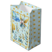 フェアリー誕生日ティール（緑がかった色）金ゴールドピンクプリンセスフェアリータリー ミディアムペーパーバッグ (正面アングル)