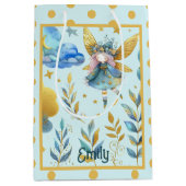 フェアリー誕生日ティール（緑がかった色）金ゴールドピンクプリンセスフェアリータリー ミディアムペーパーバッグ (正面)