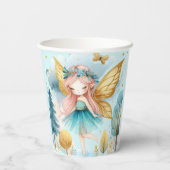 フェアリー誕生日ティール（緑がかった色）金ゴールドピンクプリンセスフェアリータリー 紙コップ (裏面)