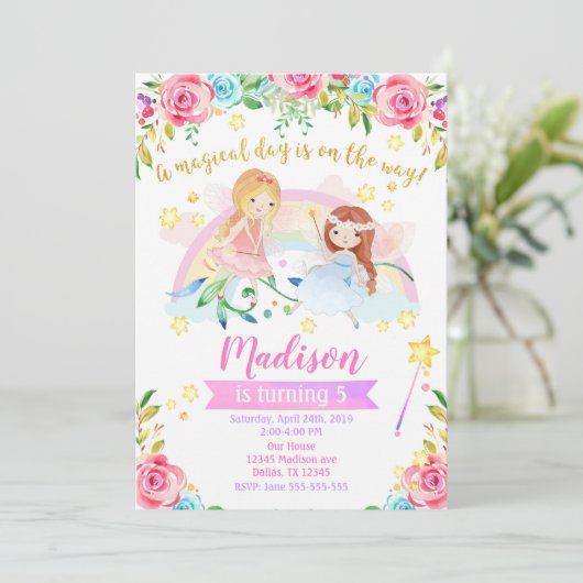 フェアリー誕生日招待状お洒落マジカルパーティー 招待状 (スタンド正面)