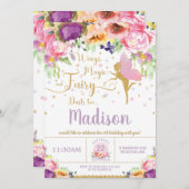 フェアリー誕生日招待状パープルフローラお洒落 招待状 (正面/裏面)