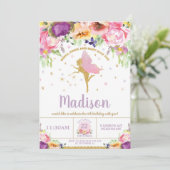 フェアリー誕生日招待状パープルフローラお洒落 招待状 (スタンド正面)