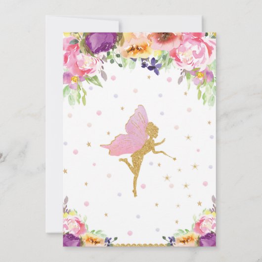 フェアリー誕生日招待状パープルフローラお洒落 招待状 (裏面)