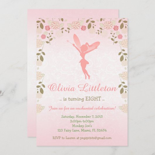 フェアリー誕生日招待状 – エンチャントフェアリーガーデン 招待状 (正面/裏面)