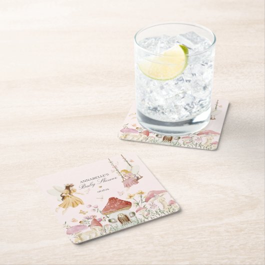 フェアリー赤ちゃんシャワーパーティードテーブルデコール スクエアペーパーコースター (インサイチュ)