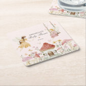 フェアリー赤ちゃんシャワーパーティードテーブルデコール スクエアペーパーコースター (アングル)