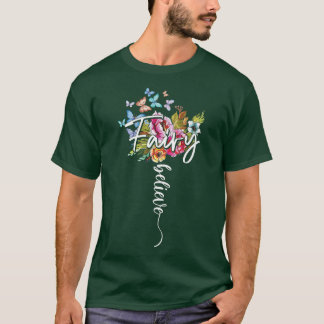 フェアリー魔法ス信じタントフラワーバタフライマ Tシャツ