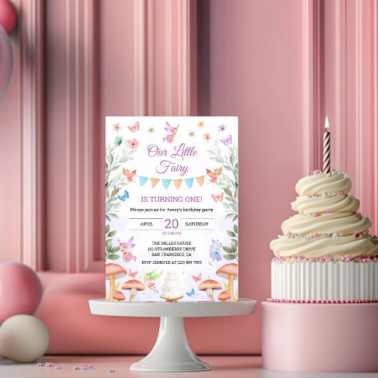 フェアリー1stバースデーガールエンチャントフォレストパーティー 招待状
