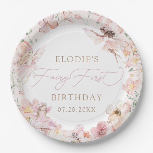 フェアリー1stピンクフローラガールズ誕生日 ペーパープレート (正面)