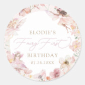 フェアリー1stピンクフローラガールズ誕生日 ラウンドシール (正面)