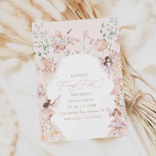 フェアリー1stピンクフローラガールズ誕生日 招待状