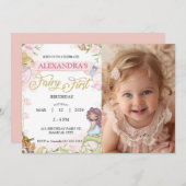 フェアリー1stファースト誕生日ガールフォトフォレスト 招待状 (正面/裏面)