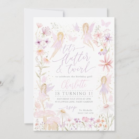 フェアリー1st誕生日パーティーフラッタとトゥレル 招待状 (正面)