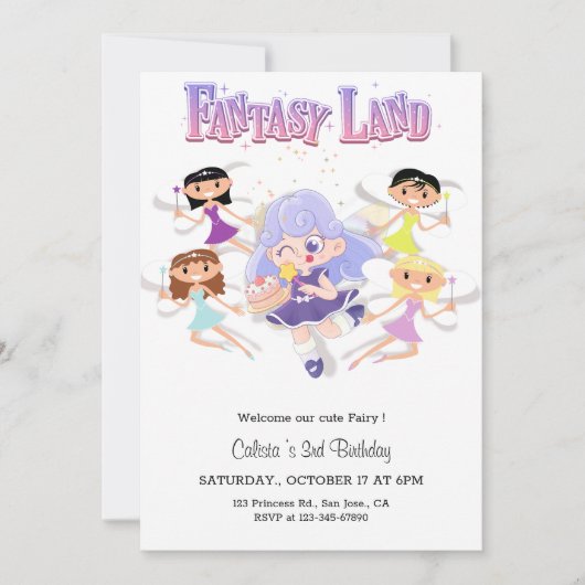 フェアリー3rdバースデーガールパーティー 招待状 (正面)