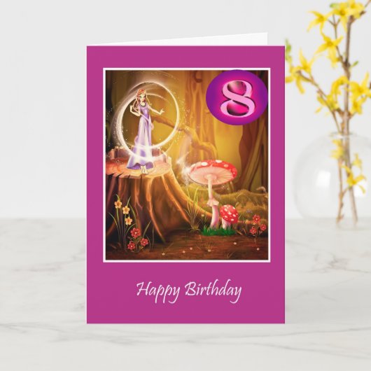 フェアリー8番目の誕生日と女の子のための幸せ8 カード (黄色い花)