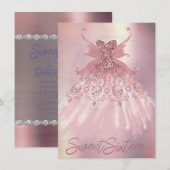 フェアリー ウィング モーブ ドレス | ラグジュアリーなダスティ ピンクの輝き 招待状 (正面/裏面)