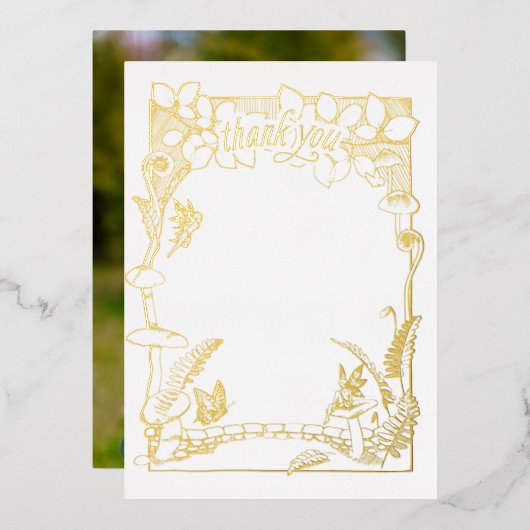 フェアリー・ガーデンありがとうNotecard 箔招待状 (正面/裏面)