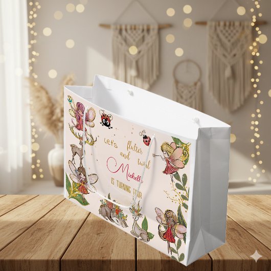 フェアリー・ガーデンの誕生日に羽ばたいてキラキラしよう ラージペーパーバッグ