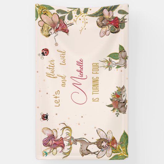 フェアリー・ガーデンの誕生日に羽ばたいてキラキラしよう 横断幕 (縦)