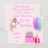 フェアリー ピンクの誕生日招待状 招待状 (正面/裏面)