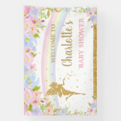 フェアリー ピンク ブルー 花のベビーシャワー 背景 横断幕 (縦)