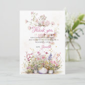 フェアリー ピンク ボタニカル フラワーの感謝カード サンキューカード (スタンド正面)
