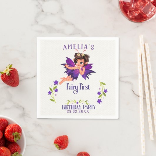 フェアリー・ファースト・ガールの1歳の誕生日に魅了された森 スタンダードカクテルナプキン (インサイチュ)