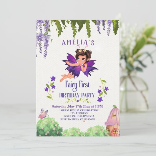 フェアリー・ファースト・ガールの1歳の誕生日に魅了された森 招待状 (スタンド正面)