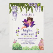 フェアリー・ファースト・ガールの1歳の誕生日に魅了された森 招待状 (正面/裏面)