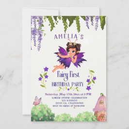 フェアリー・ファースト・ガールの1歳の誕生日に魅了された森 招待状