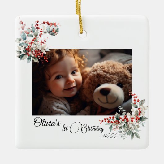 フェアリー・ファースト・ガールの1歳の誕生日 セラミックオーナメント (正面)