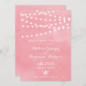 フェアリー ライト ピンク 水彩 結婚式 Save the Date 招待状 (正面/裏面)
