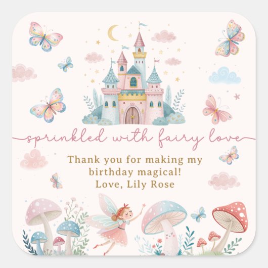 フェイお洒落アリー1歳の誕生日ありがとう スクエアシール (正面)