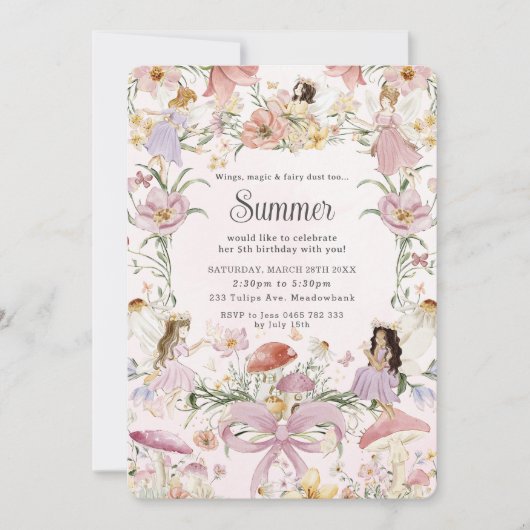 フェイお洒落リーズ誕生日フラワーガーデンメドウ 招待状 (正面)