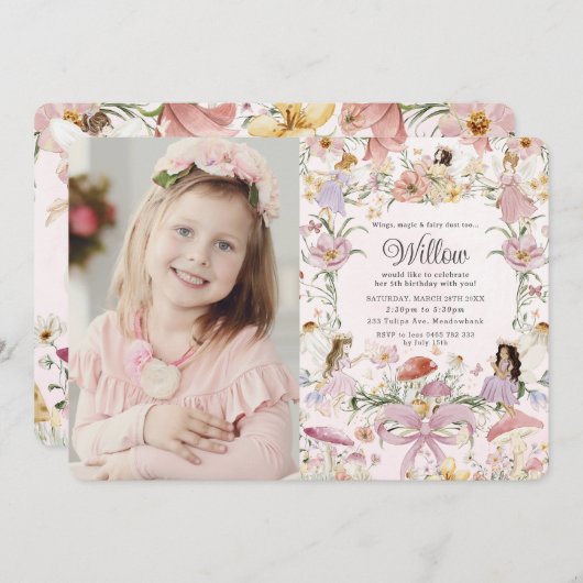 フェイお洒落リーズ誕生日フラワーガーデン写真 招待状 (正面/裏面)