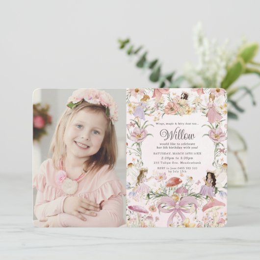 フェイお洒落リーズ誕生日フラワーガーデン写真 招待状 (スタンド正面)