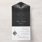 フェイエレガントアライト黒と白のQRコード結婚ズ オールインワン招待状 (内側)