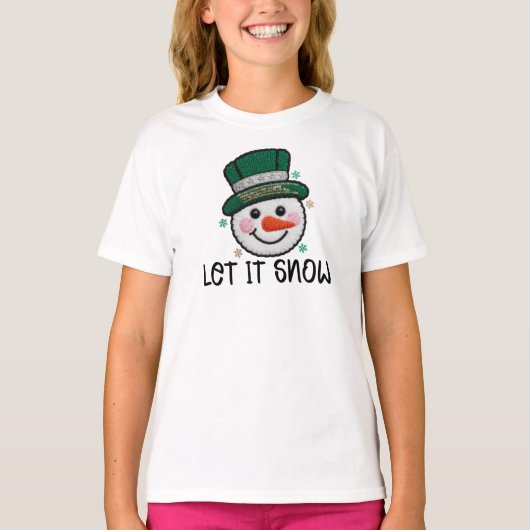 フェイクかぎ針編みの雪だるま Tシャツ (正面)