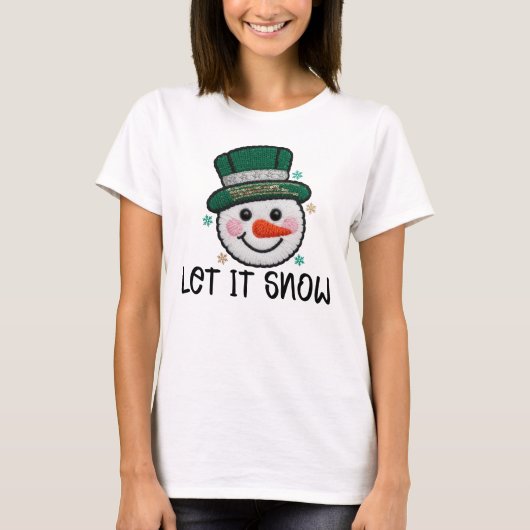 フェイクかぎ針編み雪だるま Tシャツ (正面)