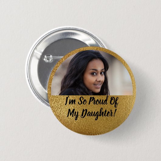 フェイクきらめく金ゴールド誇りを持った親卒業写真 缶バッジ (正面&裏面)