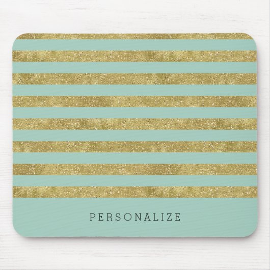 フェイクできらびやかな金ゴールドのミントは縞で飾ります マウスパッド (正面)