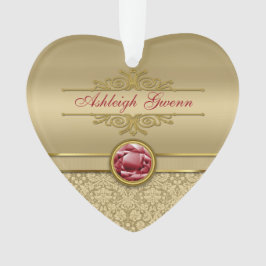 フェイクで暗いルビー色の赤い宝石用原石の金属金ゴールドのダマスク織 オーナメント