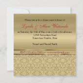 フェイクで暗いルビー色の赤い宝石用原石の金属金ゴールドのダマスク織 招待状 (裏面)