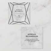 フェイクで白い大理石のモダンで黒い幾何学的 スクエア名刺 (正面/裏面)